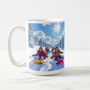 Children Gleefully Sledding Winter Fun Coffee Mug