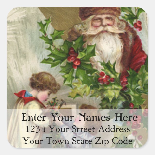 Children Hanging Holly Christmas Address Label (Front)