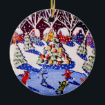 Children Ice Skate Christmas Round Ornament<br><div class="desc">Children ice skate by the Christmas Tree,  from original artwork.</div>