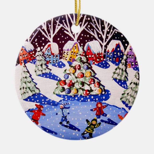 Children Ice Skate Christmas Round Ornament (Front)