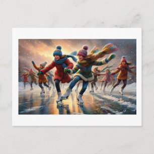 Children Ice Skating On A Winter's Day, Postcard