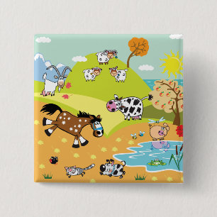 children illustration 2 inch square button