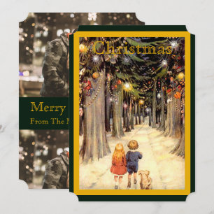 Children in Christmas Lane Flat Photocard Invitation