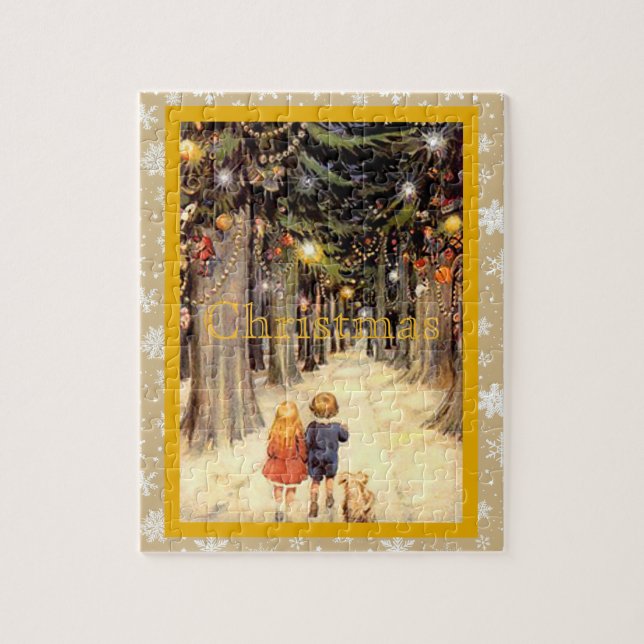 Children in Christmas Lane Jigsaw Puzzle (Vertical)