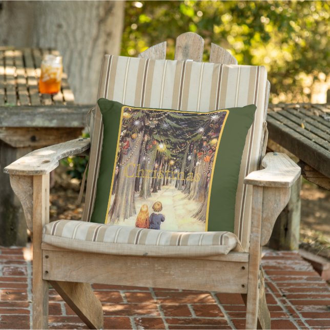 Children in Christmas Lane Outdoor Pillow (Chair)