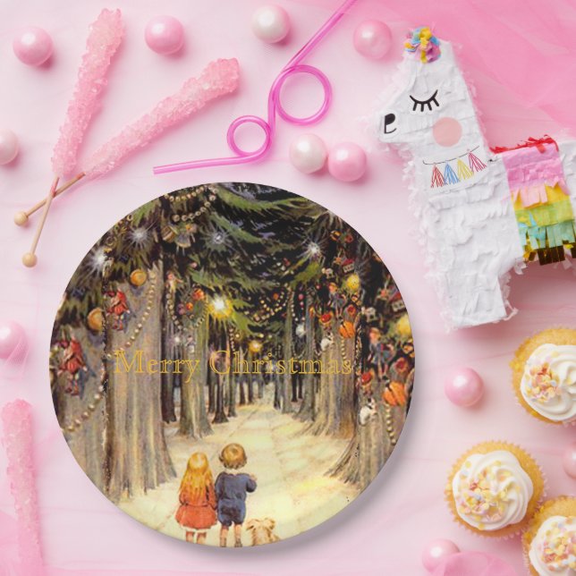 Children in Christmas Lane Paper Plates (Party)