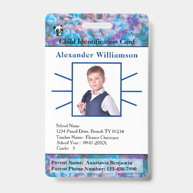 Children Kids Photo ID Identification Card Custom  Badge (Front)