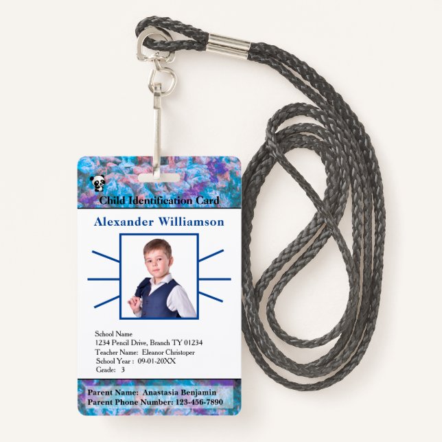 Children Kids Photo ID Identification Card Custom  Badge (Front with Lanyard)