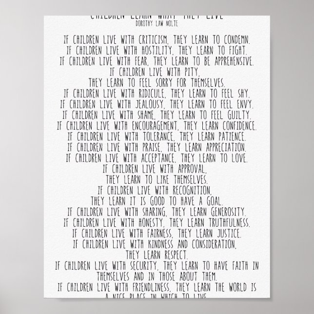 Children Learn What They Live  #minimalism  Poster (Front)