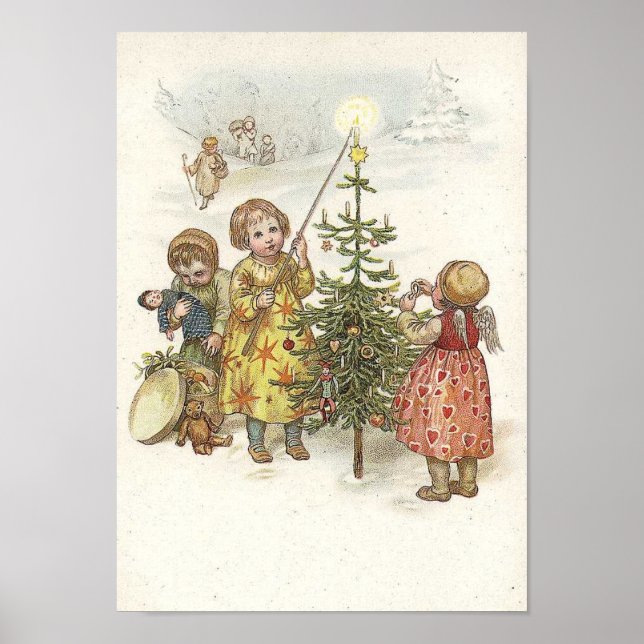 Children Lighting Candle on Tree Poster (Front)