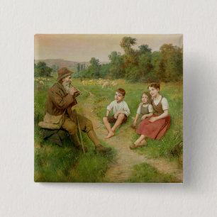 Children Listen to a Shepherd Playing a Flute 2 Inch Square Button