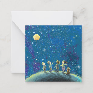 Children Looking At Night Sky  Card