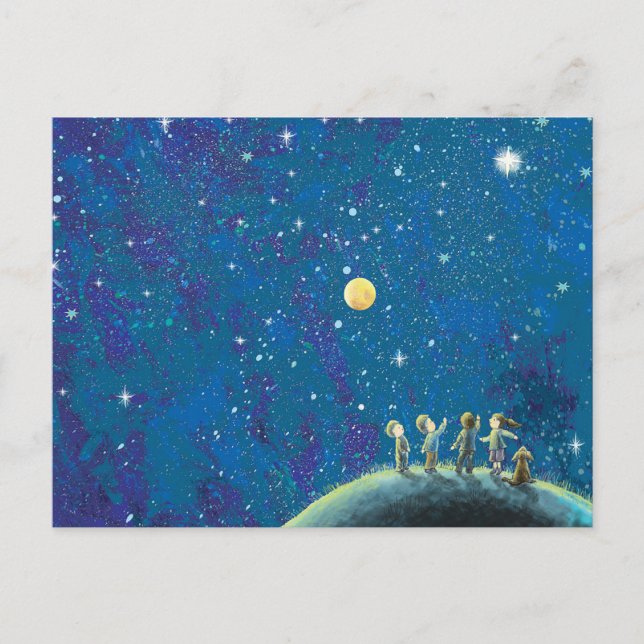 Children Looking At Night Sky Postcard (Front)