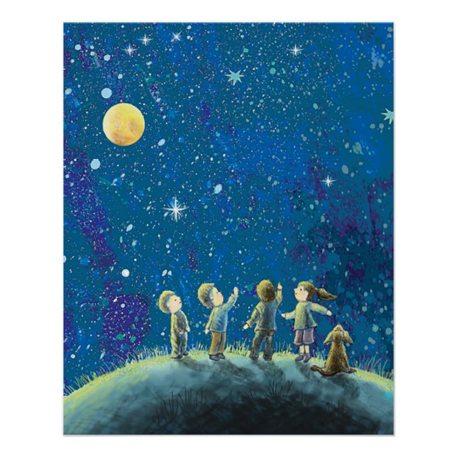 Children Looking At Night Sky  Poster (Front)