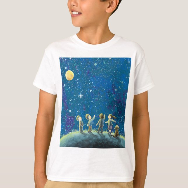 Children Looking At Night Sky  T-Shirt (Front)
