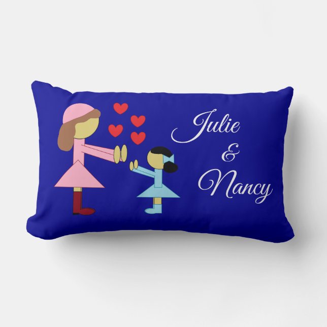 Children & Love:  Dark Blue Lumbar Pillow (Front)