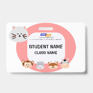 Children name tag with cute animal design badge