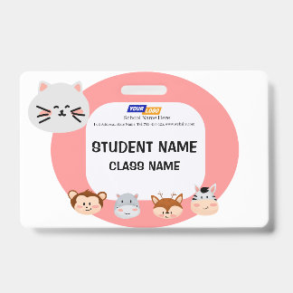 Children name tag with cute animal design badge