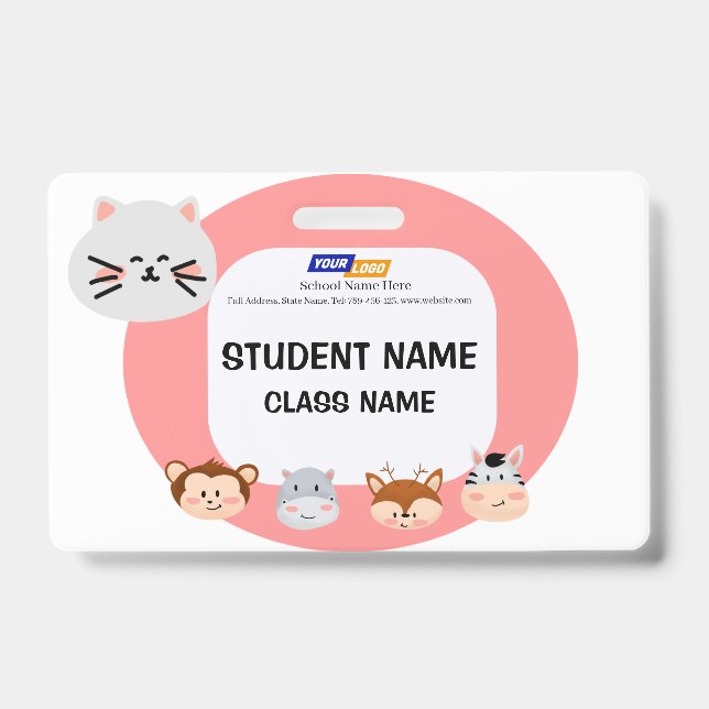 Children name tag with cute animal design badge (Front)
