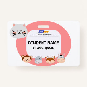 Children name tag with cute animal design badge