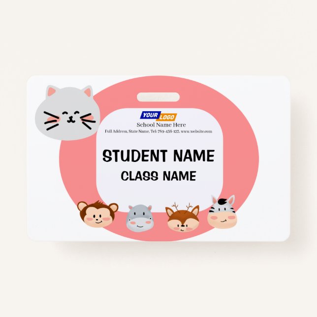 Children name tag with cute animal design badge (Front)