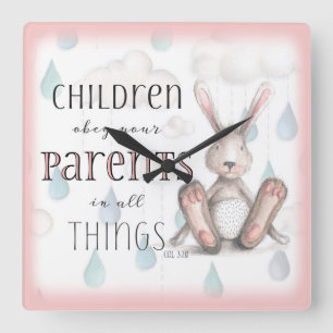 Children Obey Your Parents-Col 3:20 Pink Square Wall Clock