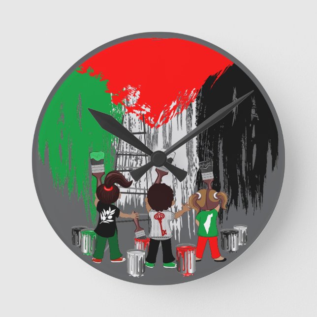 Children of Gaza Painting Palestine Flag  Round Clock (Front)