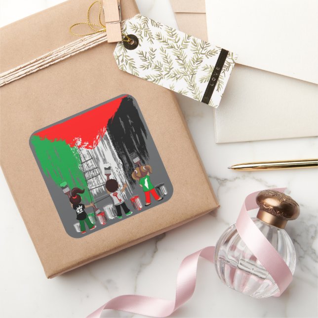 Children of Gaza Painting Palestine Flag  Square Sticker (Gifting)