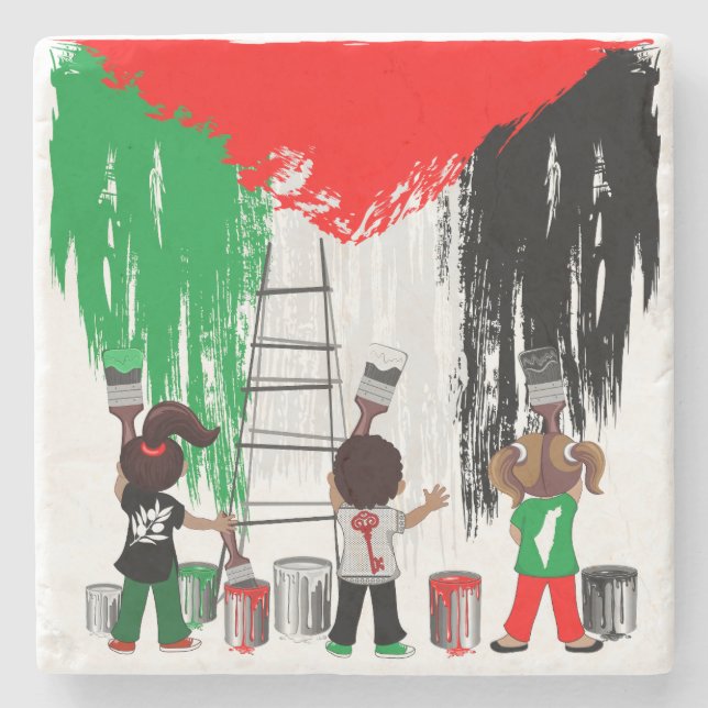 Children of Gaza Painting Palestine Flag  Stone Coaster (Front)