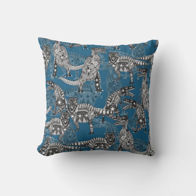 Children of the Late Cretaceous ~ blue Throw Pillow (Front)
