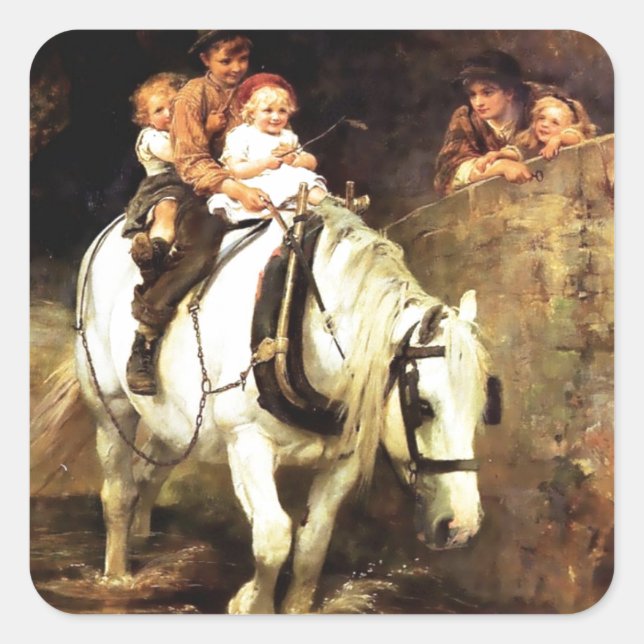 Children on a Horse painting Square Sticker (Front)