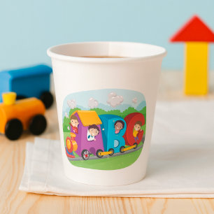 Children On An Alphabet Train Paper Cups
