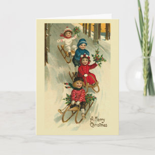 "Children on Sleds" Christmas Card