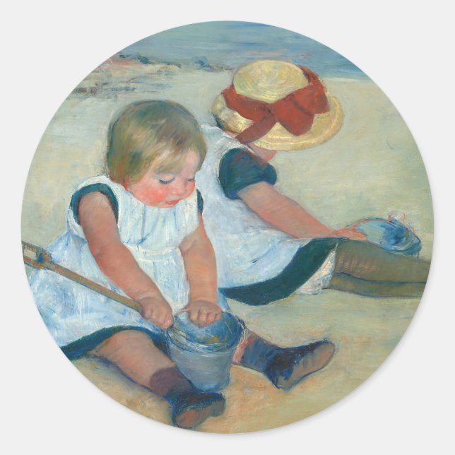 Children on the Beach | Mary Cassatt Postcard Classic Round Sticker (Front)