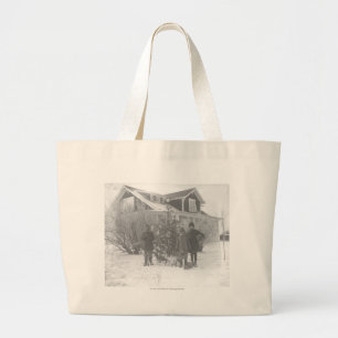 Children outside with Christmas tree Large Tote Bag