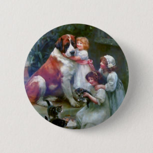 Children Pets Dog Cats Painting 2 Inch Round Button