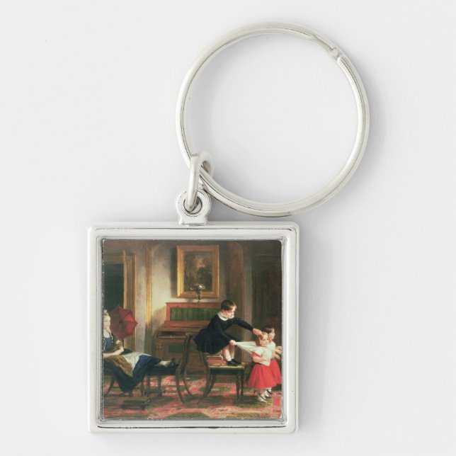 Children playing at coach and horses keychain (Front)