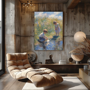 Children Playing by a Pond Sunlit – Impressionist Poster