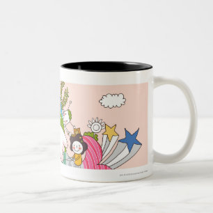 Children playing by fish in pond Two-Tone coffee mug