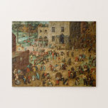 Children Playing Games (Pieter Bruegel the Elder) Jigsaw Puzzle<br><div class="desc">This design features an oil-on-panel painting by the Flemish Renassaince artist Pieter Bruegel the Elder (circa 1530–1569). It shows a scene of village life where children, ranging in age from young toddlers to adolescents, are having all kinds of fun: they are rolling hoops, walking on stilts, riding hobby-horses, staging mock...</div>