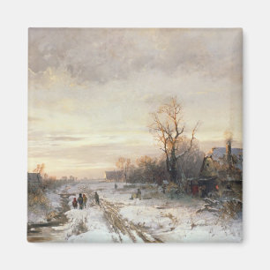 Children playing in a winter landscape magnet