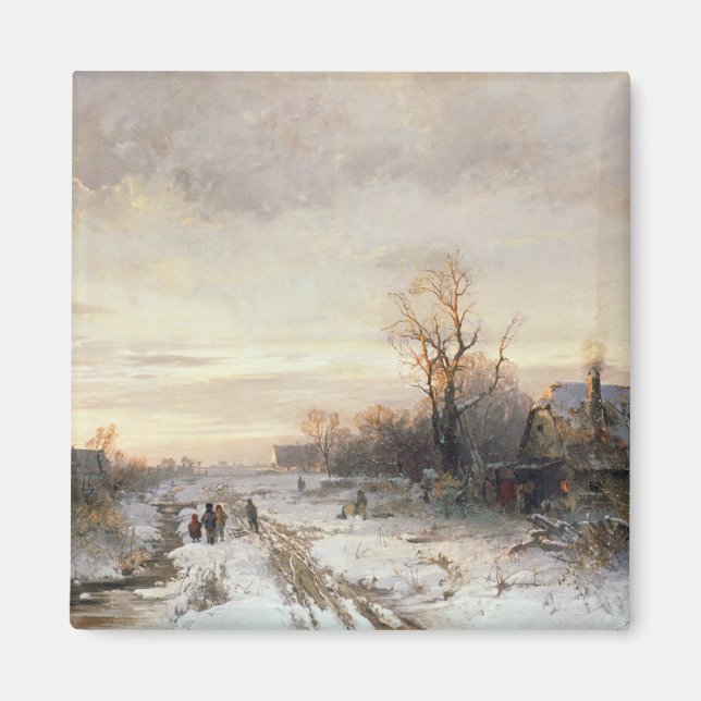 Children playing in a winter landscape magnet (Front)
