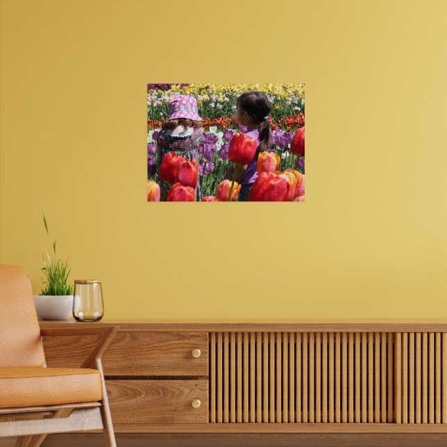 Children Playing in Colourful Tulip Garden Poster (Living Room 2)