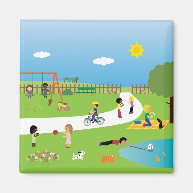 Children playing in park magnet (Front)