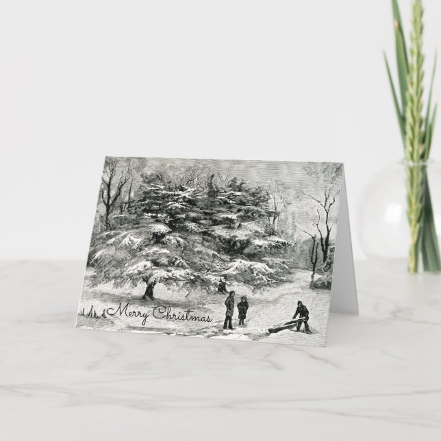 Children Playing in Snow Winter Holiday Card (Front)