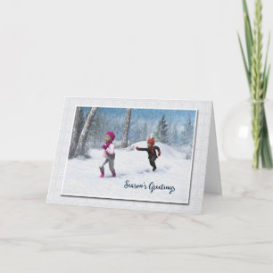 Children Playing in the Snow Christmas Card