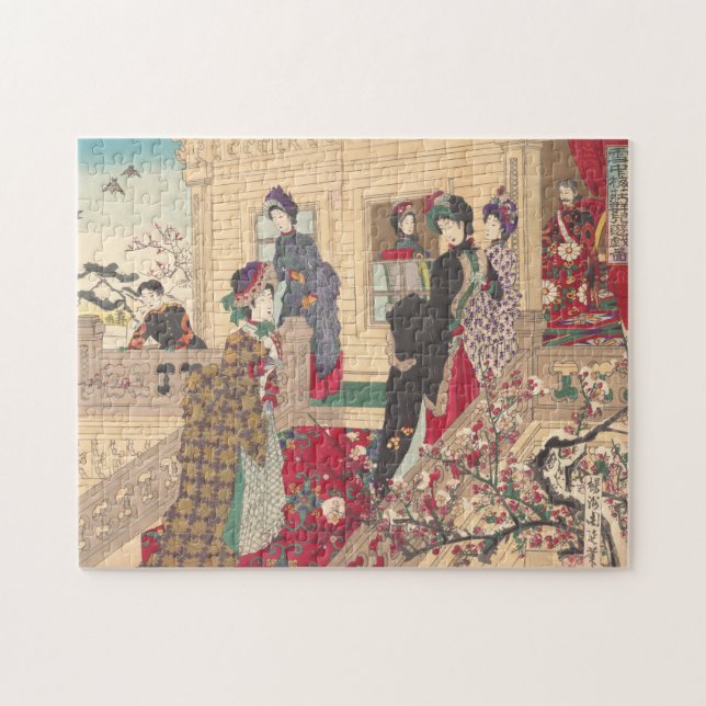 Children Playing in the Snow under Plum Trees Jigsaw Puzzle (Horizontal)