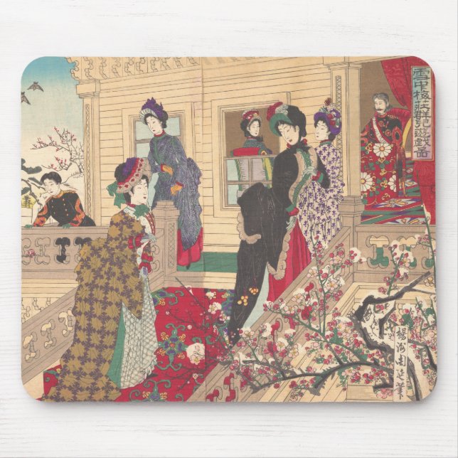 Children Playing in the Snow under Plum Trees Mouse Pad (Front)