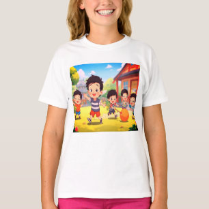 Children Playing In the Yard on a White SS T-Shirt