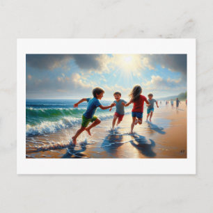 Children Playing On A Sunny Beach,  Postcard